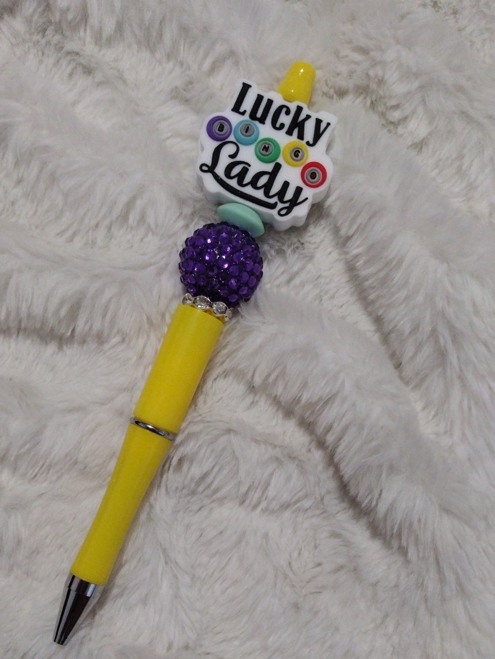 Lucky Lady Yellow Beaded Bingo Pen